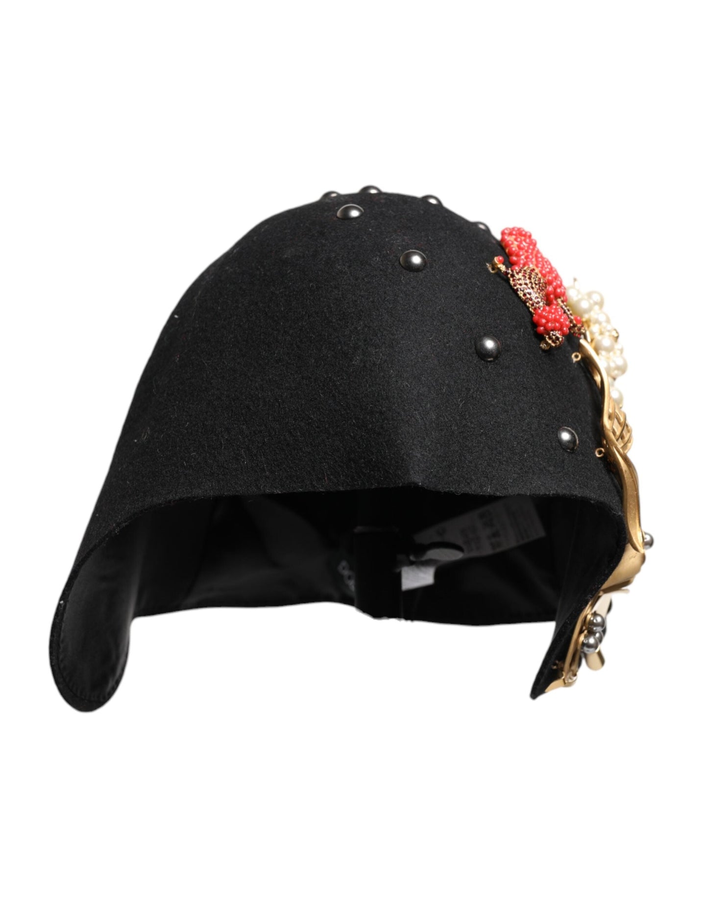 Dolce & Gabbana Black Wool Multicolor Embellished Cloche Women's Hat