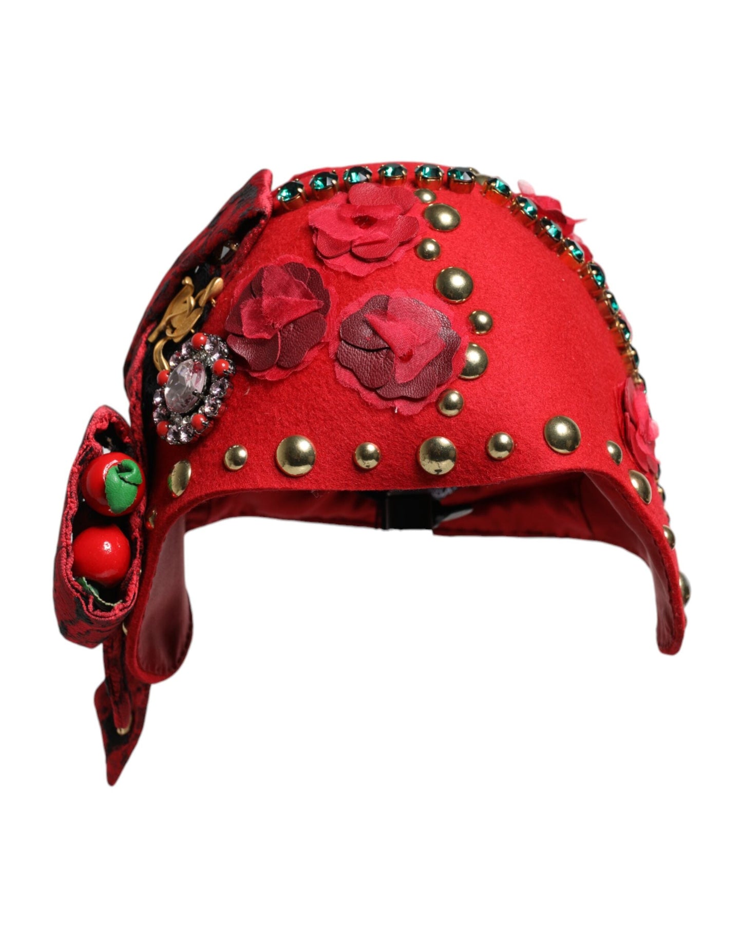 Dolce & Gabbana Red Crystal Gold Roses Brooch Embellished Women's Hat ()