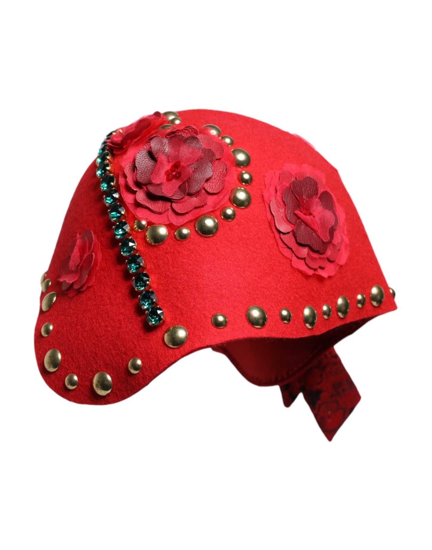 Dolce & Gabbana Red Crystal Gold Roses Brooch Embellished Women's Hat ()