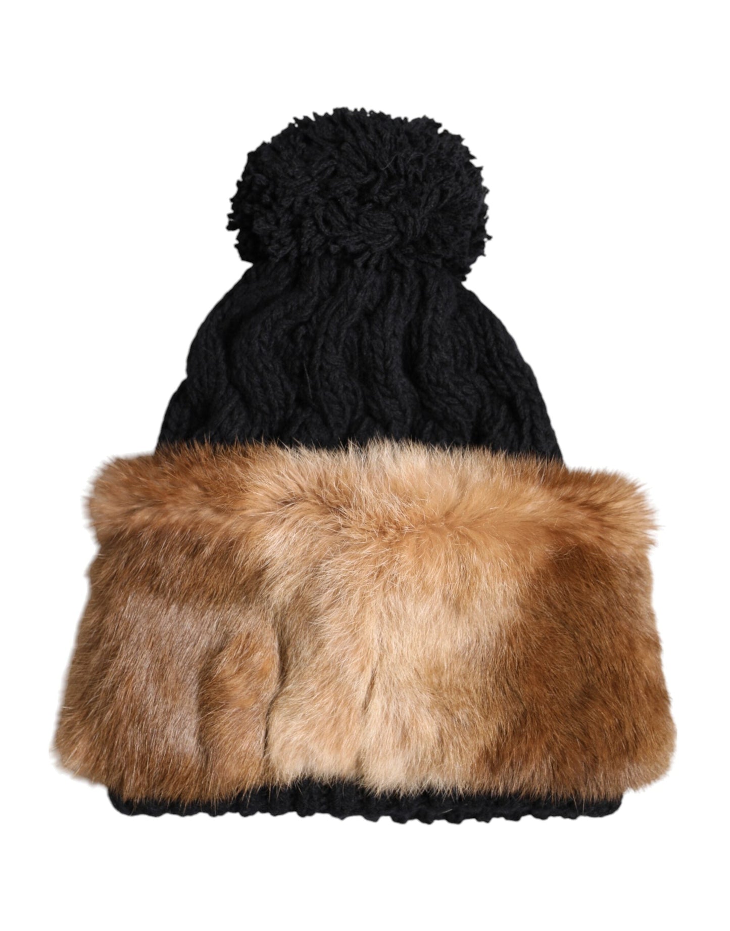 Dolce & Gabbana Black Brown Dyed Rabbit Real Fur Winter Beanie Women's Hat