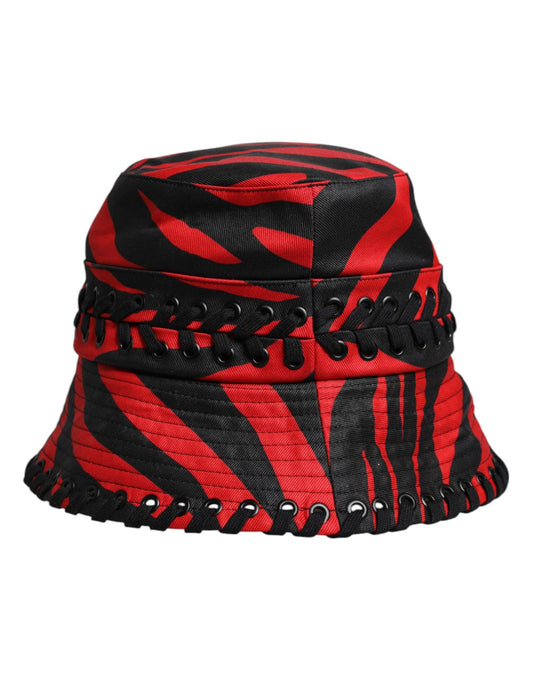 Dolce & Gabbana Black Red Stripe Polyester Wide Brim Bucket Women's Hat