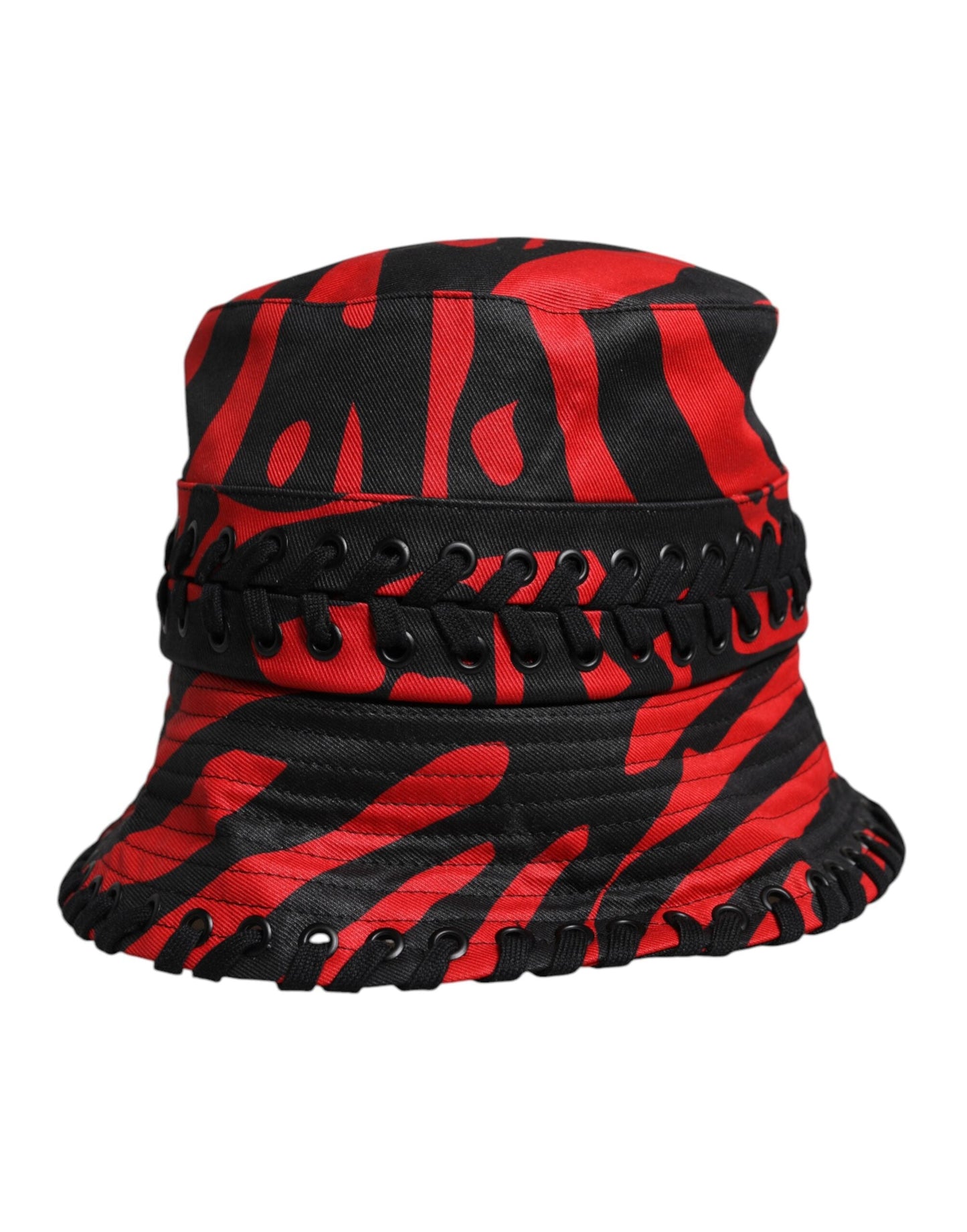 Dolce & Gabbana Black Red Stripe Polyester Wide Brim Bucket Women's Hat