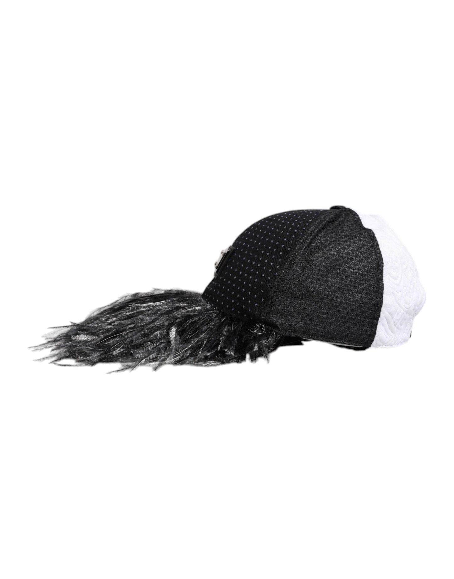 Dolce & Gabbana White Black Polka Dot Feathers Baseball Women's Cap