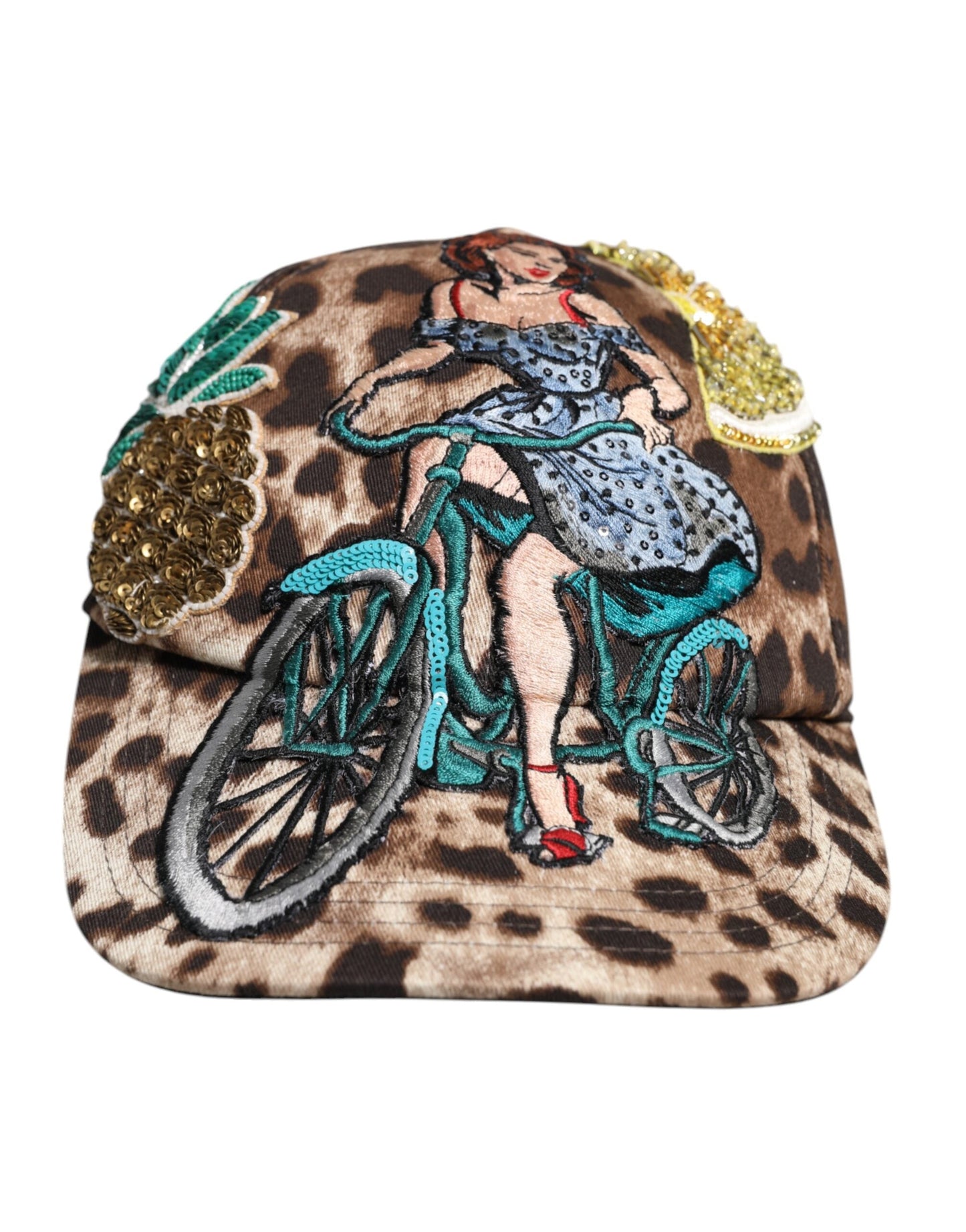 Dolce & Gabbana Brown Leopard Sequin Sicily Baseball Women's Cap