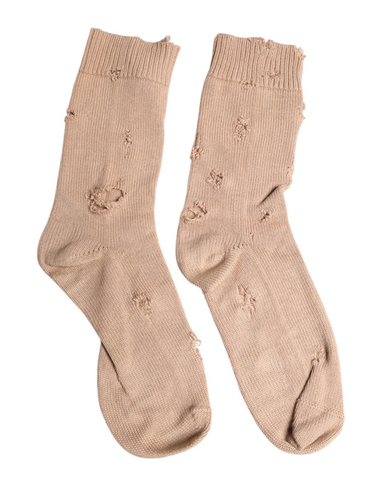 Dolce & Gabbana Beige Solid Stretch Mid Calf Men Men's Socks