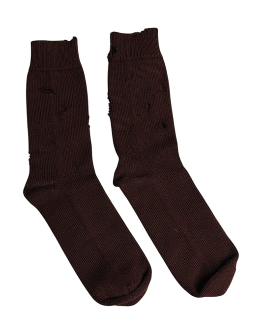Dolce & Gabbana Brown Solid Cotton Stretch Mid Calf  Socks