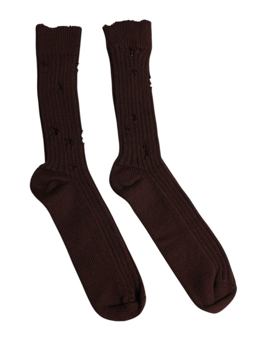 Dolce & Gabbana Brown Cotton Stretch Over The Calf  Socks
