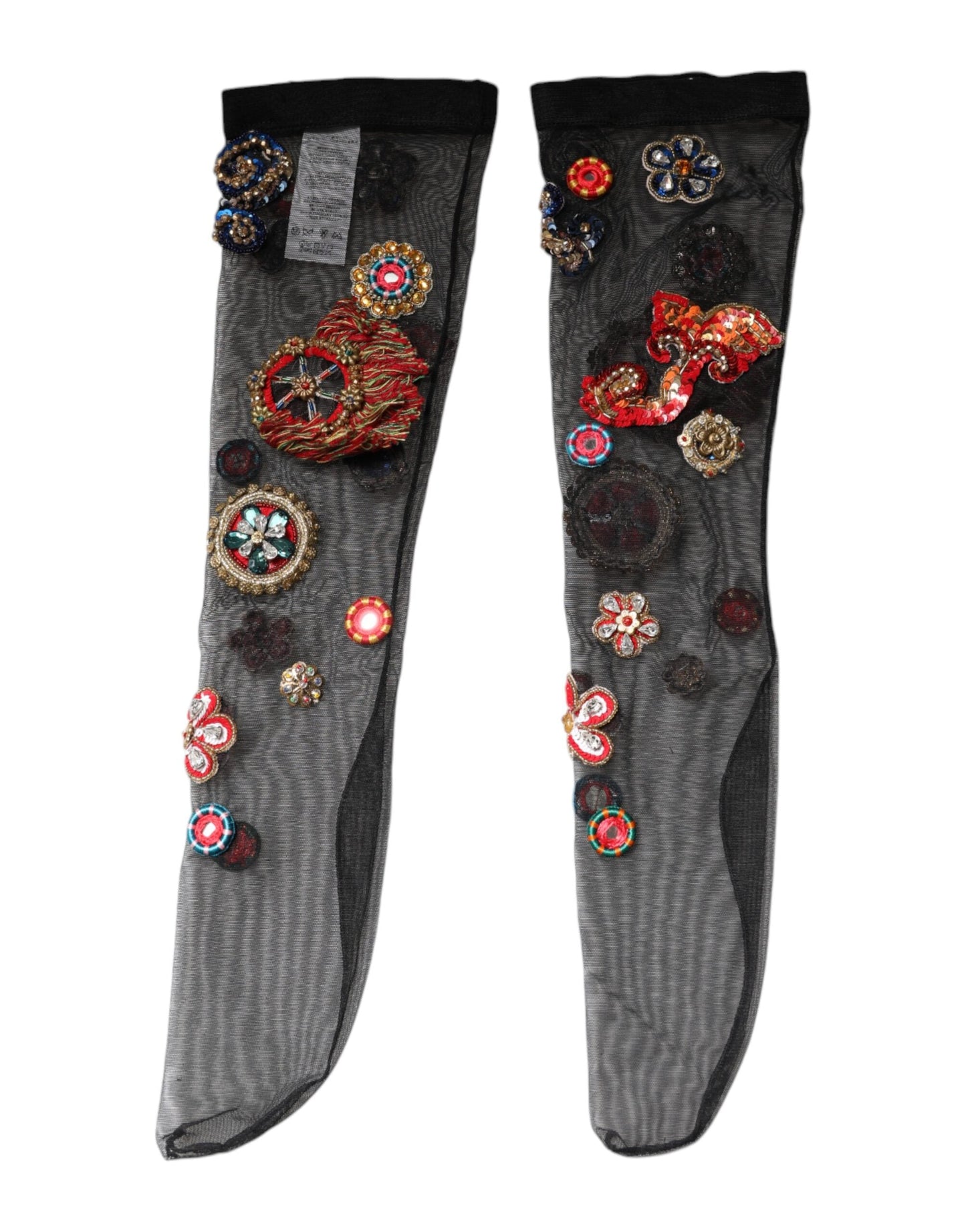 Dolce & Gabbana Black Stretch Carretto Crystal Stockings Women's Socks