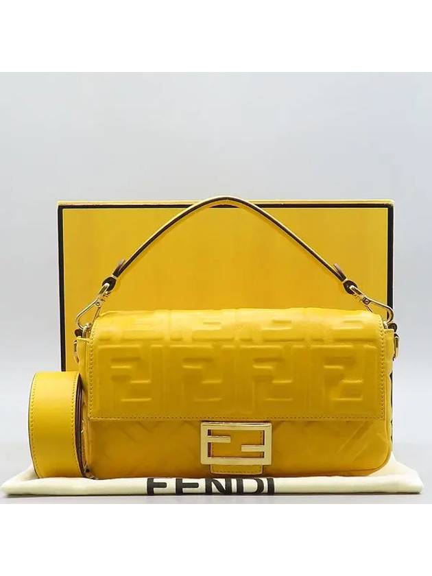 Fendi 8BR600 Yellow Nappa Leather Medium Baguette Shoulder Bag Strap 2WAY