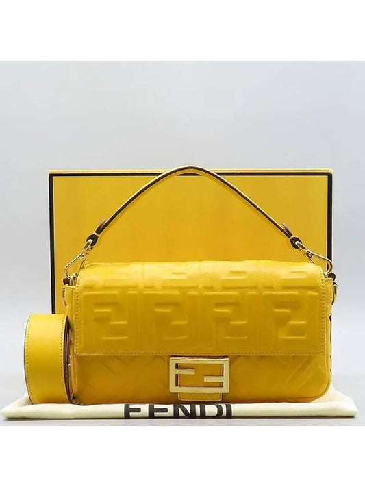 Fendi 8BR600 Yellow Nappa Leather Medium Baguette Shoulder Bag Strap 2WAY