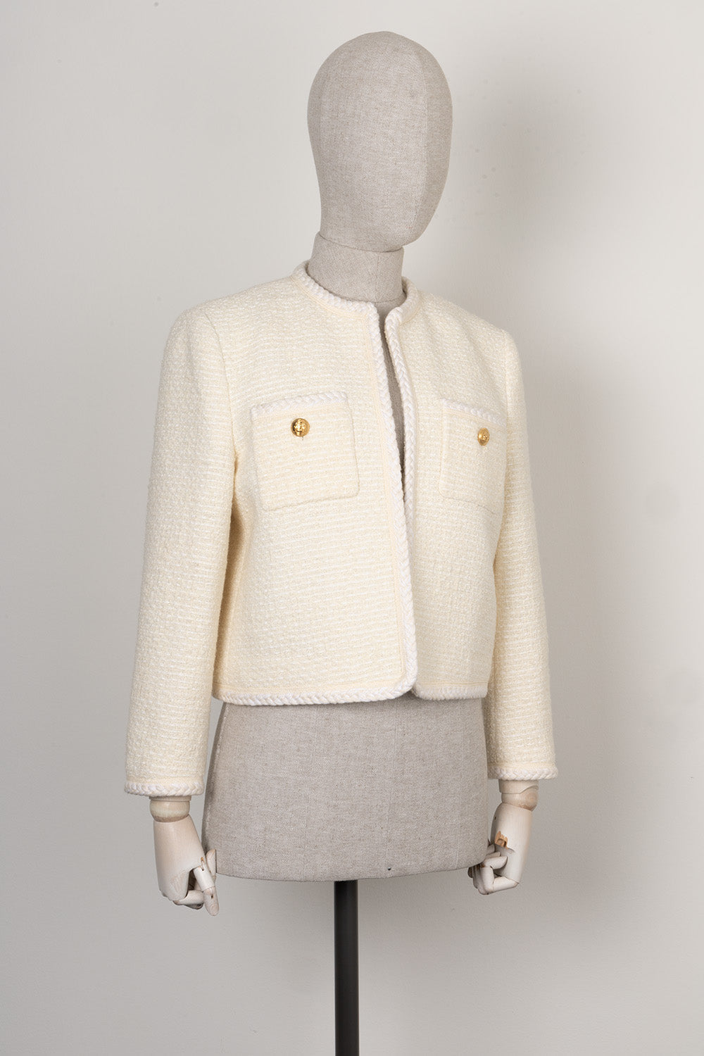 CELINE Open Boucle Cord Trim Jacket Cream