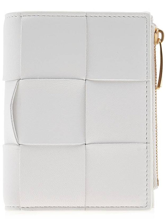 Bottega Veneta Cassette Zipper Bifold Half Wallet White