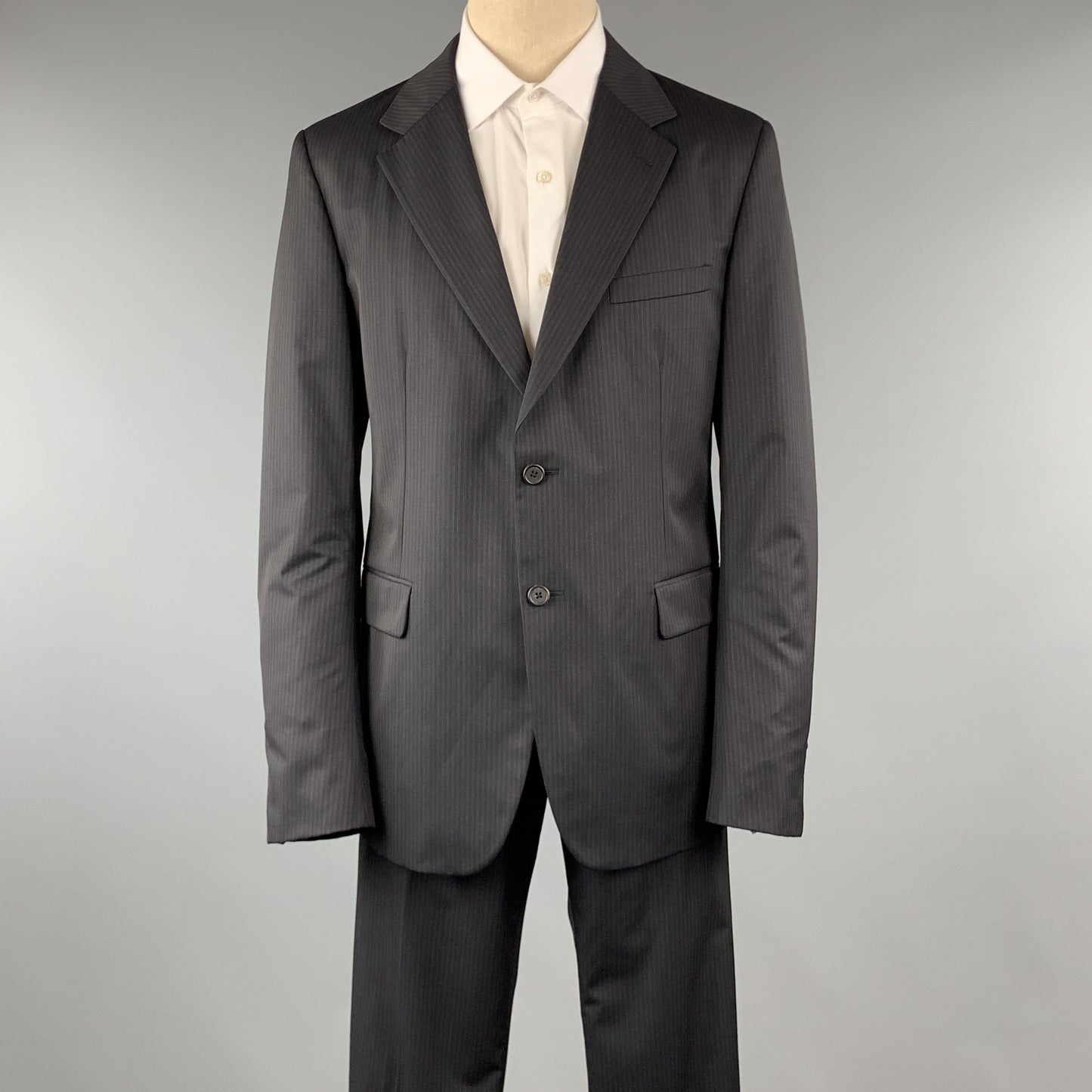 PRADA 42 Regular Black Stitched Wool 36 x 33 Suit