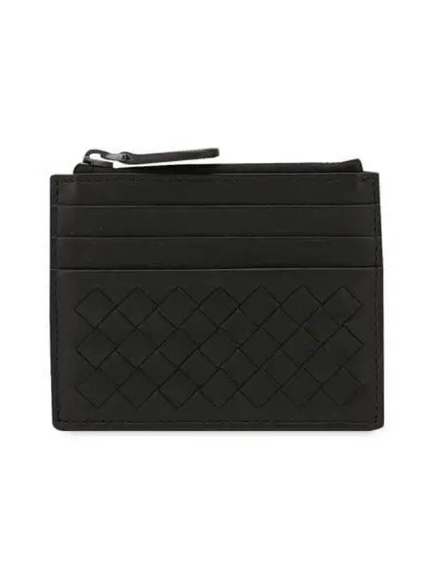 Bottega Veneta Intrecciato Zipper Card Wallet Black