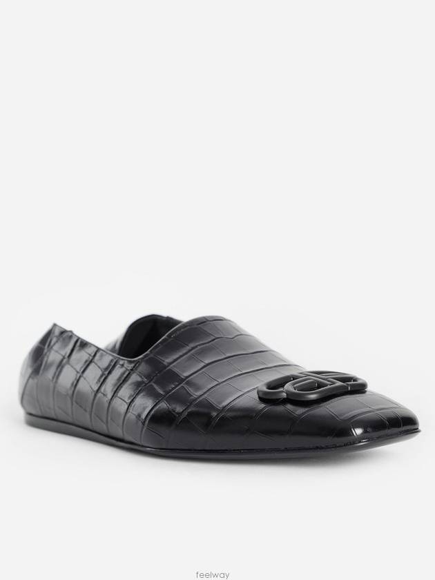 Balenciaga BB Logo Crocodile Embossed Mule Black