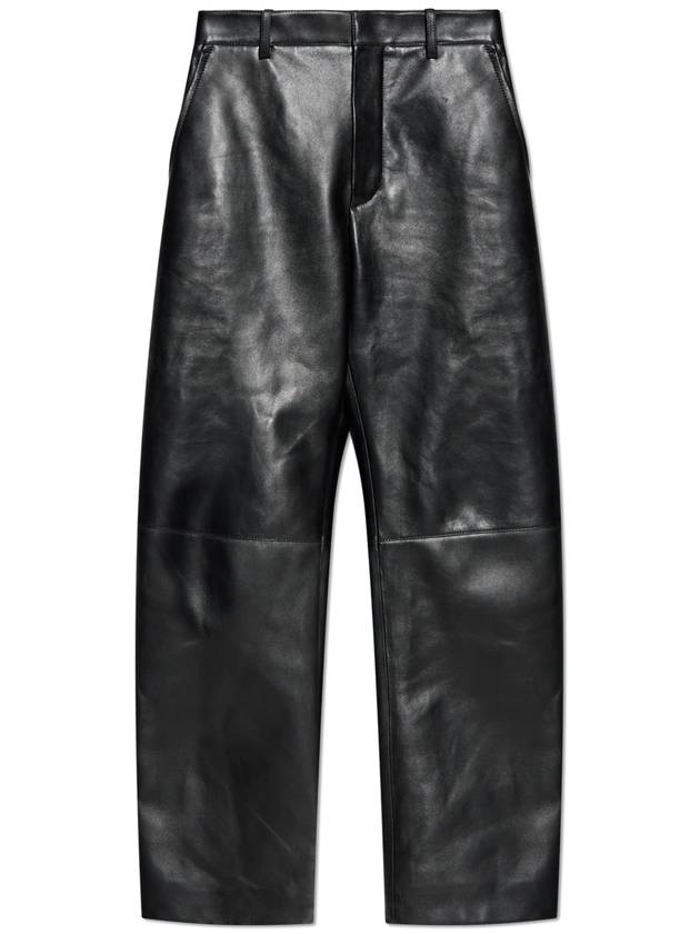 Bottega Veneta Round leather straight pants black