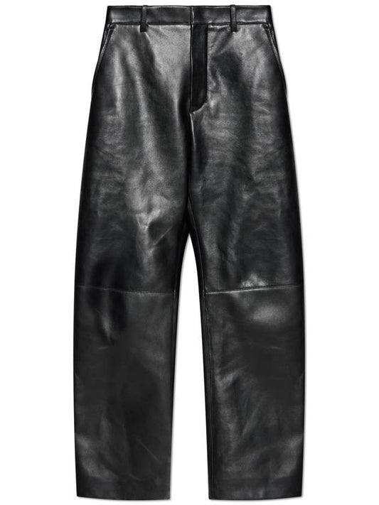 Bottega Veneta Round leather straight pants black