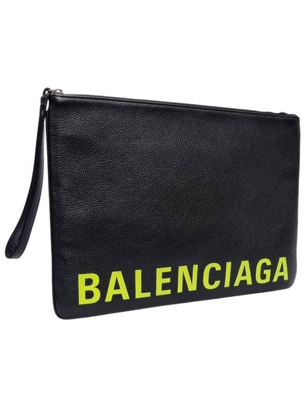 Balenciaga 594493 Neon Printing Logo Black Clutch