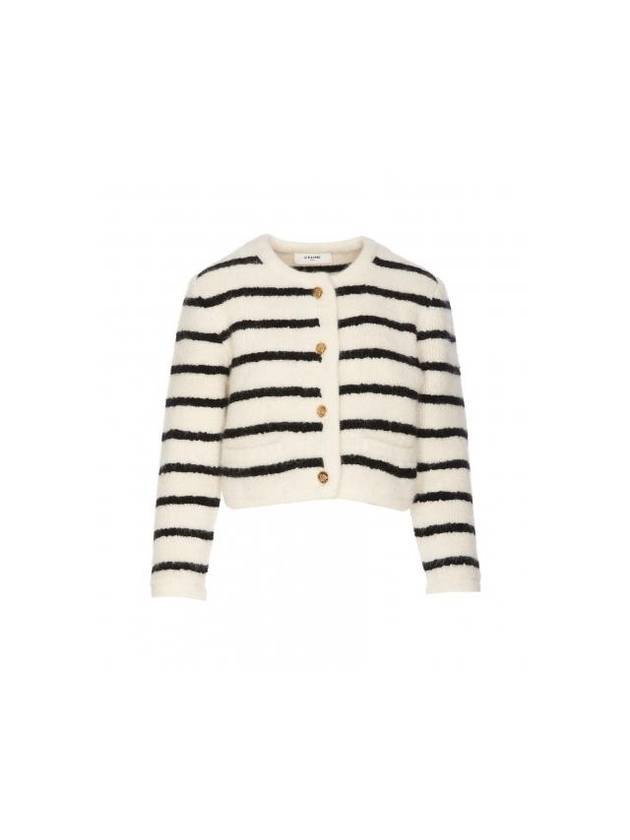 CELINE Stripe Cropped Cardigan Black Ecru