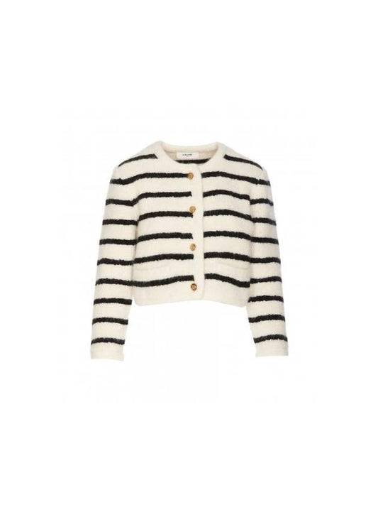 CELINE Stripe Cropped Cardigan Black Ecru