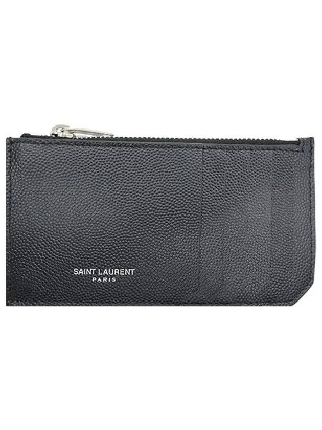Saint Laurent Leather Zipper Classic Fragment Card Wallet Black