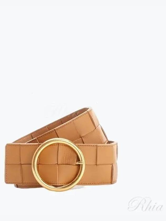 Bottega Veneta Intrecciato Ring Buckle Leather Belt Beige