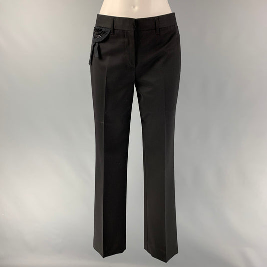 PRADA Size 4 Black Virgin Wool Embellishment Straight Dress Pants