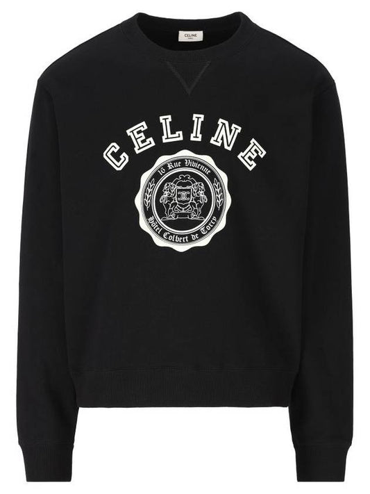 CELINE Logo Crew Neck Loose Cotton Fleece Sweatshirt Black