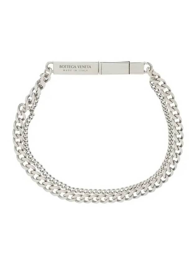 Bottega Veneta Engraved Logo Double Chain Bracelet Silver