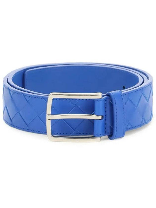 Bottega Veneta Intrecciato Leather Belt Blue