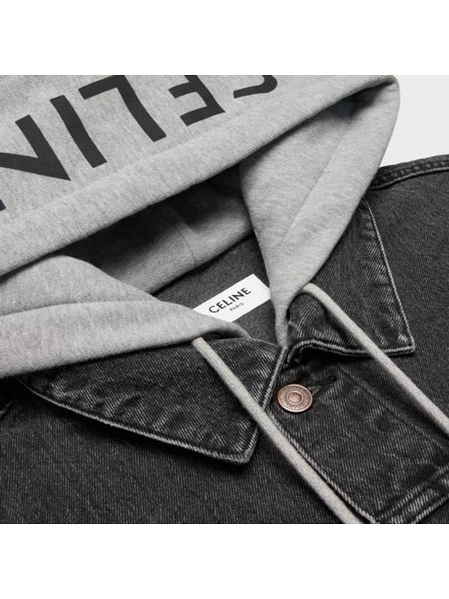 CELINE Logo Hooded Trucker Denim Jacket Charcoal Wash