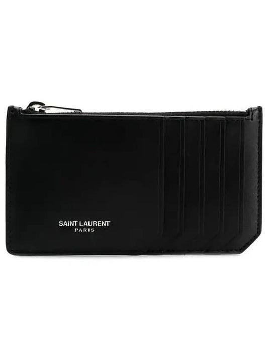 Saint Laurent Lizard Pattern Embossed Fragment Zipper Card Wallet Black