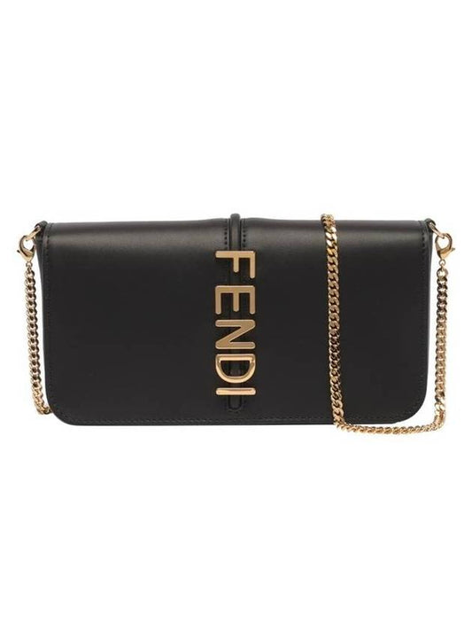 Fendi Graphy Chain Leather Long Wallet Black