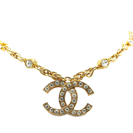 Chanel Coco Mark Rhinestone Necklace Gold