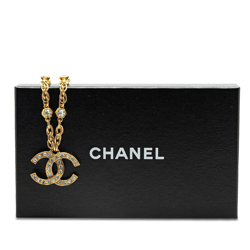 Chanel Coco Mark Rhinestone Necklace Gold