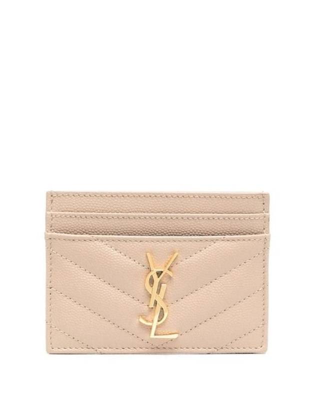 Saint Laurent Gold Hardware Matelasse Caviar Leather Card Wallet Dark Beige