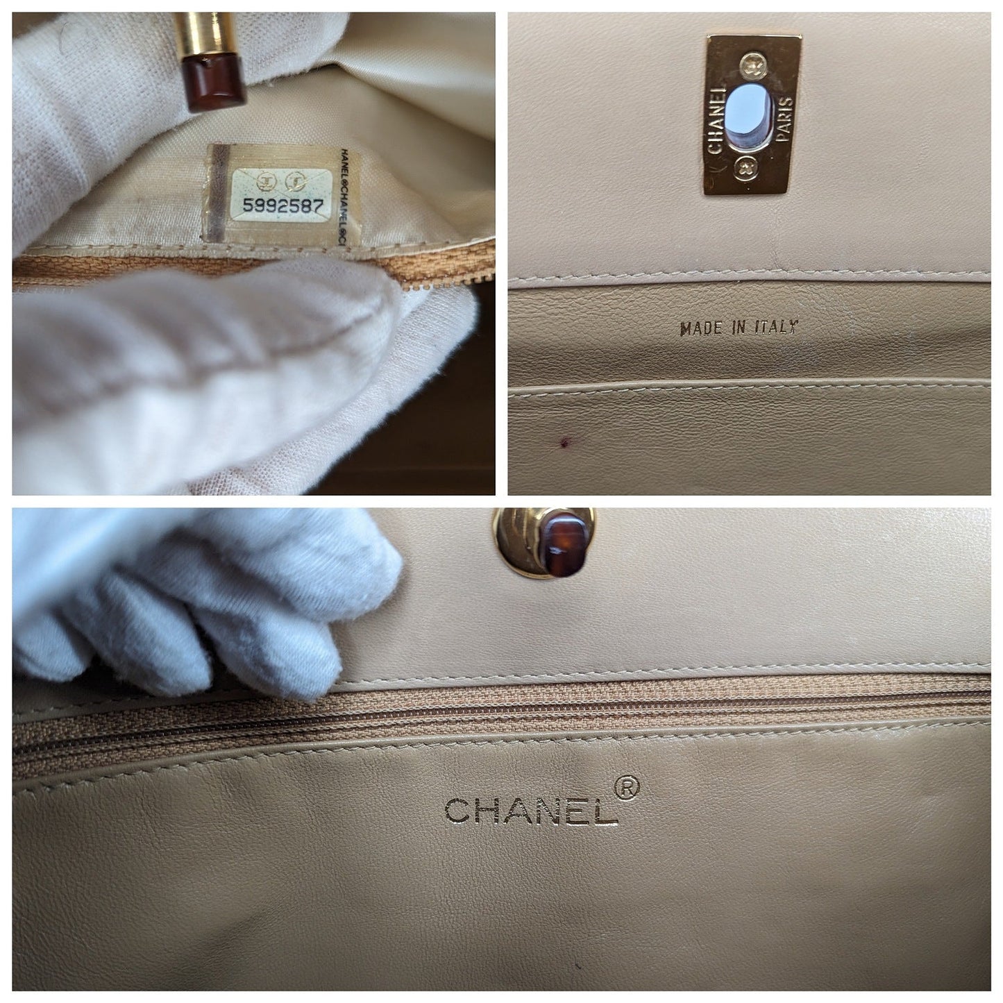 Chanel bag Vintage Beige Quilted Tortoise Motif Handle Bag