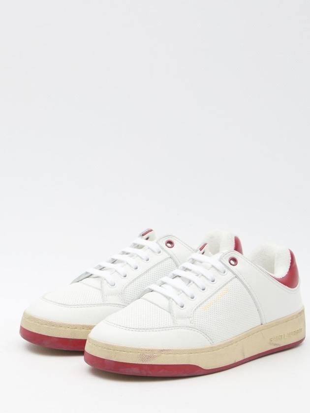 Saint Laurent Crack Lace Up Calf Leather Low Top Sneakers White Red