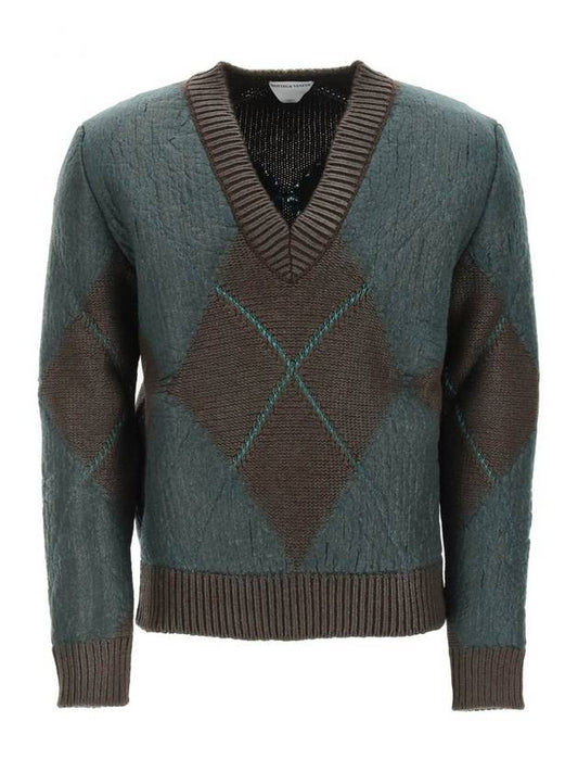 Bottega Veneta argyle print knit top brown