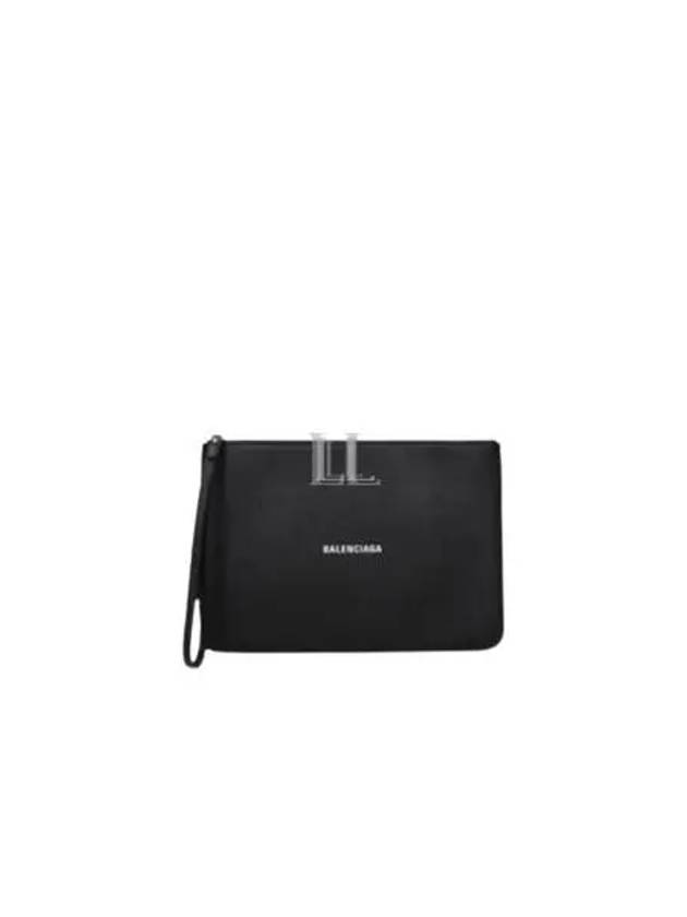 Balenciaga Logo Strap Cash Medium Clutch Bag Black