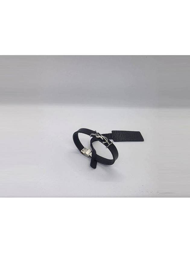 Saint Laurent Monogram Opyum Leather Bracelet Black Silver