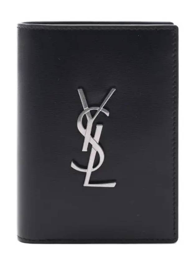 Saint Laurent Men's Silver Monogram Fold Half Wallet Black