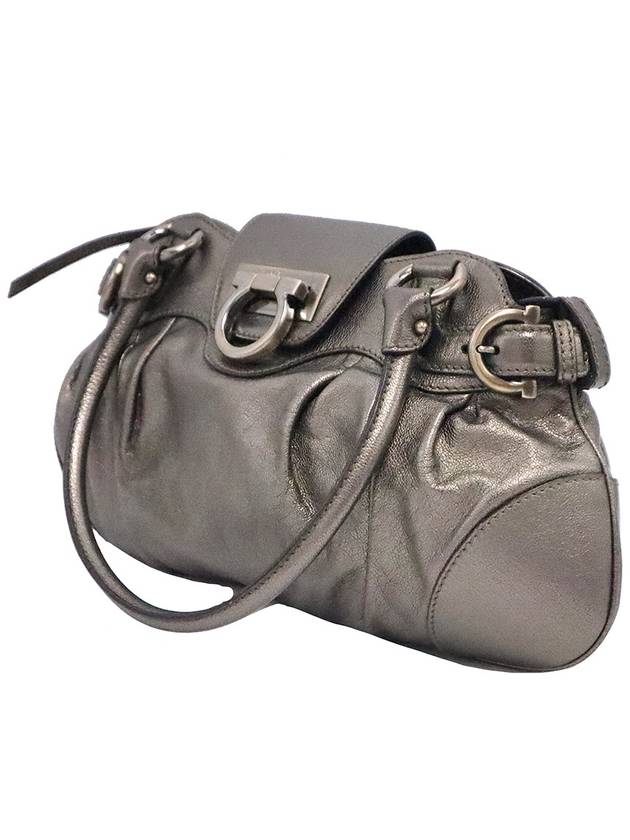 Fendi Ferragamo 21 6317 gray metallic silver Gancini embellished shoulder bag