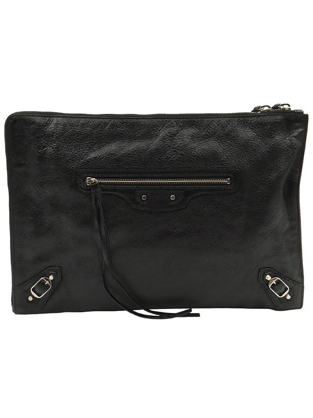 Balenciaga Black leather silver classic city motor clutch 362967