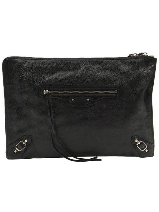 Balenciaga Black leather silver classic city motor clutch 362967