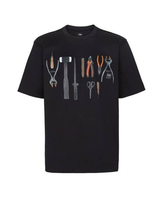 Fendi Tools Print Crew Neck Short Sleeve T-Shirt Black