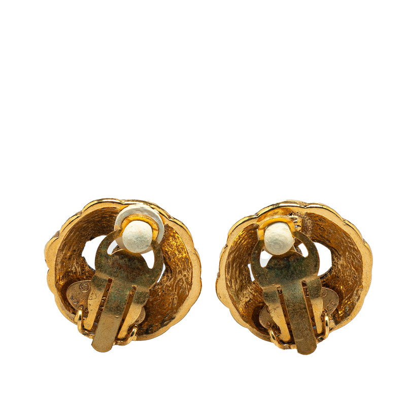 Chanel Vintage Matelasse Coco Mark Earrings Gold Plated