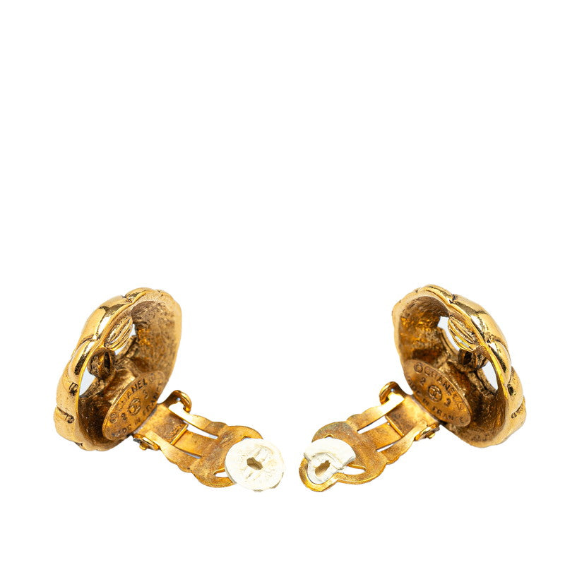 Chanel Vintage Matelasse Coco Mark Earrings Gold Plated