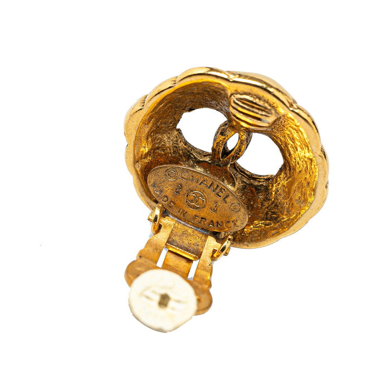 Chanel Vintage Matelasse Coco Mark Earrings Gold Plated