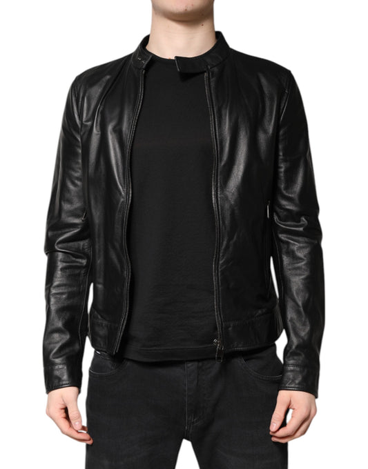 Dolce & Gabbana Black Sheep Leather Biker Full Zip Men's Jacket